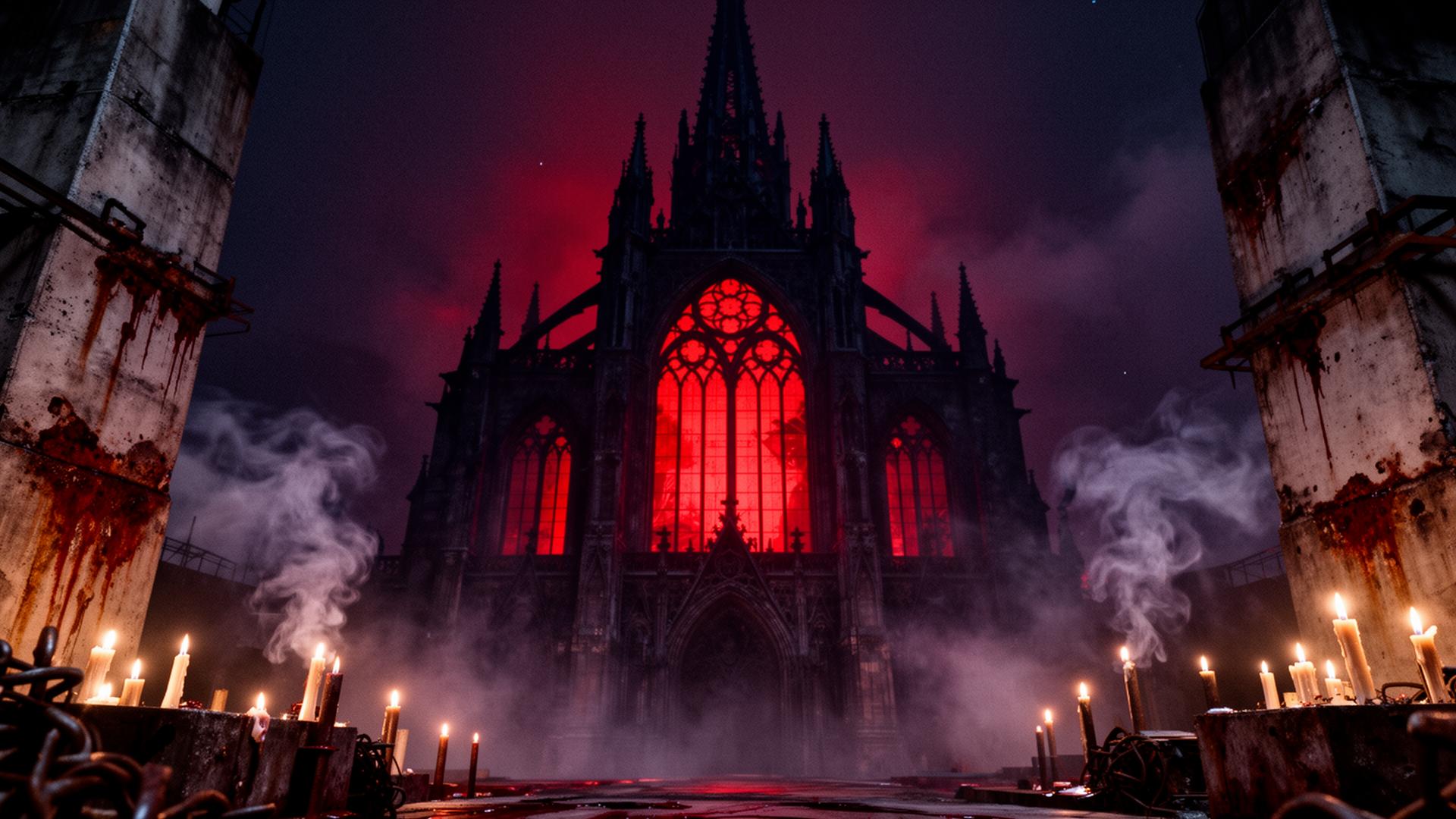 Dark cathedral at midnight